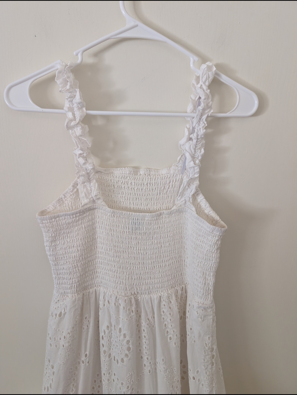 AURA Womens Medium 100% Cotton White Smocked Eyelet Maxi Dress Cottagecore - Picture 5 of 7